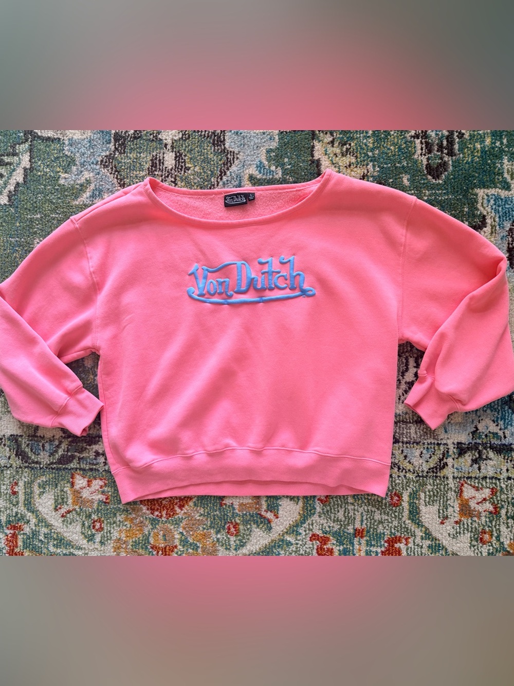 Authentic Von Dutch Peachy Pink Crewneck Sweatshirt with Blue Logo - Picture 5 of 5